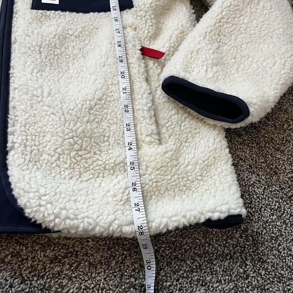 Topo Designs Reversible Sherpa Jacket Mens Small Cream Navy Blue Full Zip - Picture 3 of 7